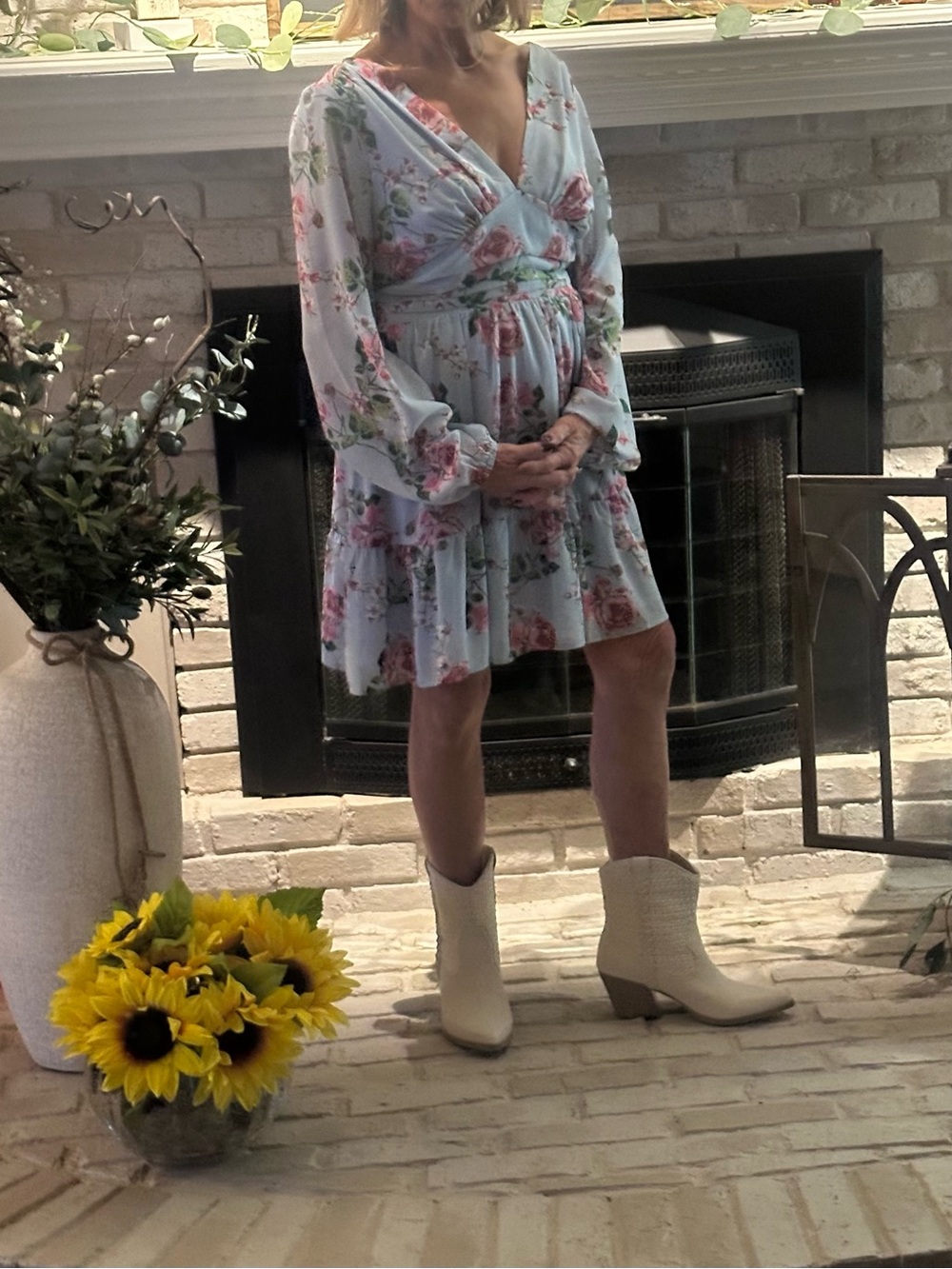 eesome Light Blue Floral Wrap Mini Dress